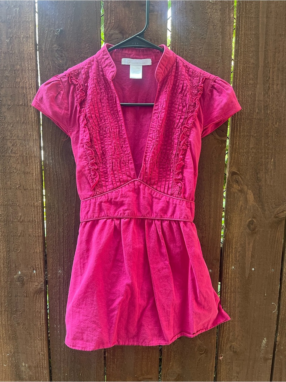 VTG Y2k Charlotte Russe Flirty Coquette Babydoll Deep V Neck Tie Waist Top Sz M